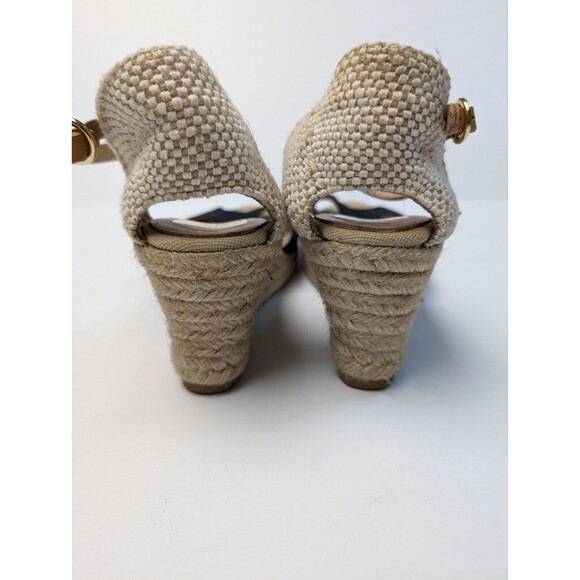 KANNA SPAIN 8 OPEN TOE ESPADRILLE SHOES LEATHER UPPER BLUE TAN WEDGE CUTE! - Picture 5 of 9